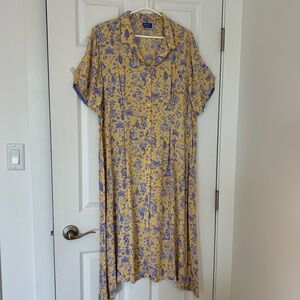 APRIL CORNELL April Too yellow & blue Lightweight tea dress button up size XL/1X